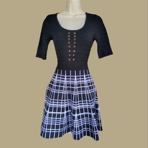 Candies Knit Dress Size S Black White Plaid Pinup
